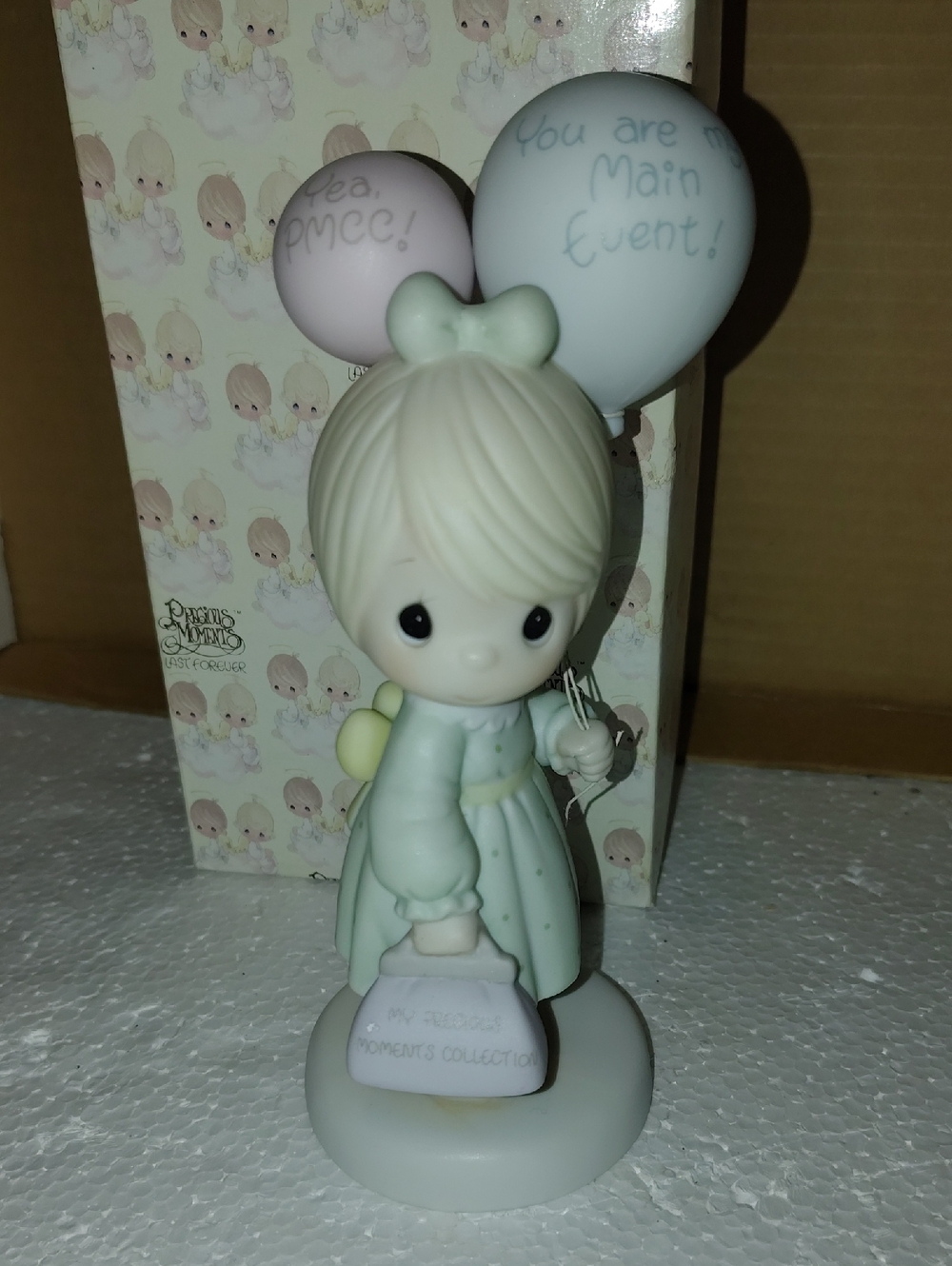 Pre. Moments Girl Figurine w/Pastel Mint Dress & Balloons "You Are My Main Event